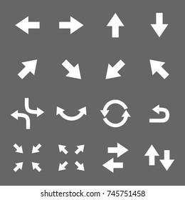 Flat white arrows collection, icons / signs / symbols, vector