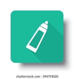 Flat white Baby Bottle web icon on green button with drop shadow