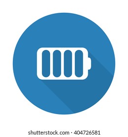 Flat white Battery web icon with long drop shadow on blue circle