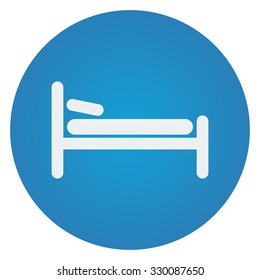 Flat white Bed icon on blue circle