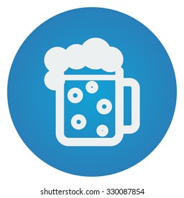 Flat white Beer icon on blue circle