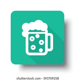 Flat white Beer web icon on green button with drop shadow