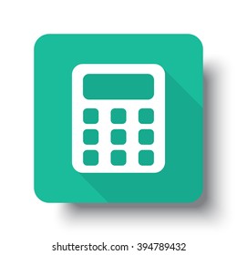 Flat white Calculator web icon on green button with drop shadow