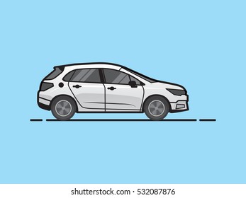 Flat white car, illustration.