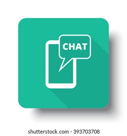 Flat white Chat web icon on green button with drop shadow