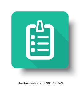 Flat white Checklist web icon on green button with drop shadow
