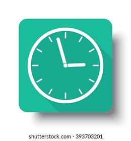 Flat white Clock web icon on green button with drop shadow