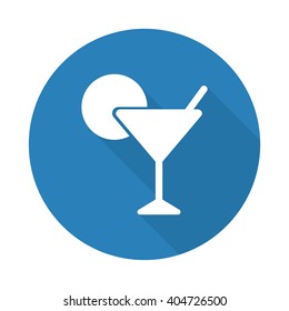 Flat white Cocktail web icon with long drop shadow on blue circle