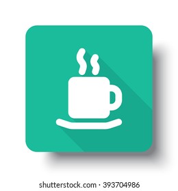 Flat white Coffee web icon on green button with drop shadow