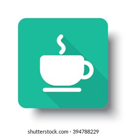 Flat white Coffee web icon on green button with drop shadow