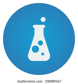 Flat white Conical Flask icon on blue circle