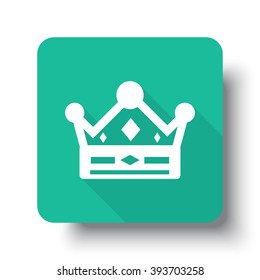 Flat white Crown web icon on green button with drop shadow