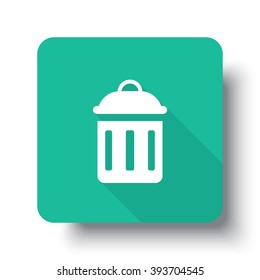 Flat white Delete web icon on green button with drop shadow