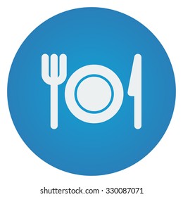 Flat white Dinner icon on blue circle