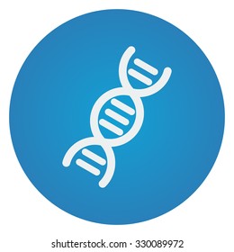 Flat white Dna icon on blue circle