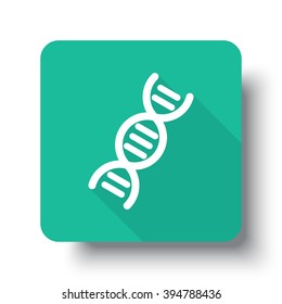 Flat white Dna web icon on green button with drop shadow