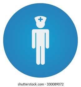 Flat white Doctor icon on blue circle
