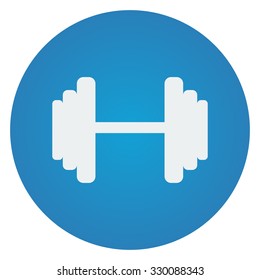 Flat white Dumbbell icon on blue circle