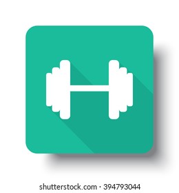 Flat white Dumbbell web icon on green button with drop shadow
