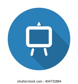 Flat white Easel web icon with long drop shadow on blue circle