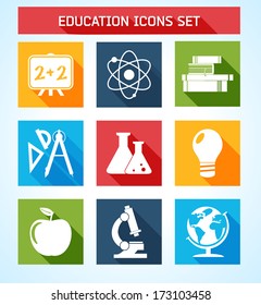Flat white education icons set 
