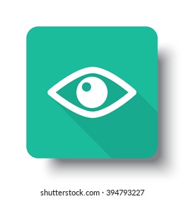 Flat white Eye web icon on green button with drop shadow