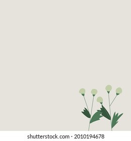 Flat white floral design for wedding invitation with spring plants and warm color background