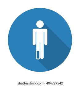 Flat white Foot web icon with long drop shadow on blue circle