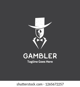 flat white gambler mascot with spade nose with grunge rustic texture logo icon vector inspiration