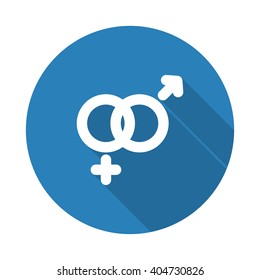 Flat white Gender web icon with long drop shadow on blue circle