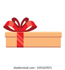 Flat White Gift Box Present with Red Bow icon design vector illustration for website and promotion banners. Christmas holiday.