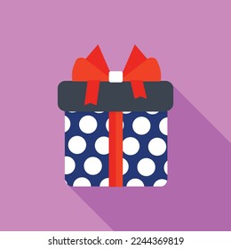 Flat White Gift Box Present with Red Bow icon design and long shadow vector illustration for website and promotion banners.