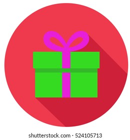 Flat White Gift Box Present with purple Bow icon design and long shadow vector illustration for website and promotion banners.