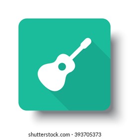 Flat white Guitar web icon on green button with drop shadow