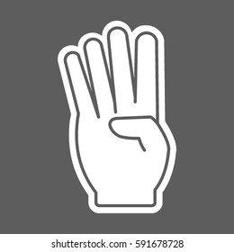 flat white hands icon with four fingers open symbol. hand gestures on grey square background