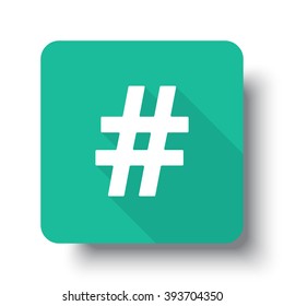 Flat white Hashtag web icon on green button with drop shadow