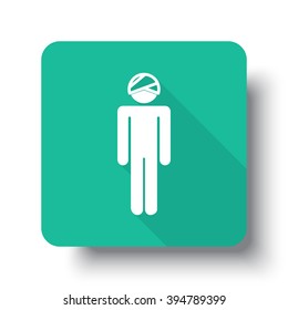 Flat white Head web icon on green button with drop shadow