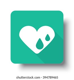 Flat white Heart Water web icon on green button with drop shadow