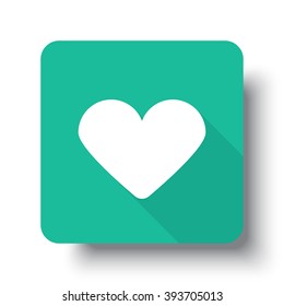 Flat white Heart web icon on green button with drop shadow