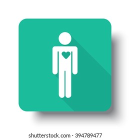 Flat white Heart web icon on green button with drop shadow