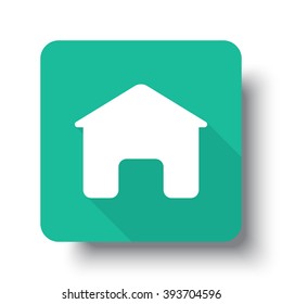 Flat white Home web icon on green button with drop shadow