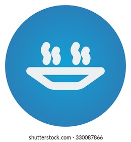 Flat white Hot Meal icon on blue circle