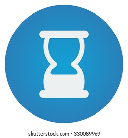Flat white Hourglass icon on blue circle