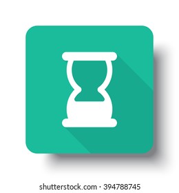 Flat white Hourglass web icon on green button with drop shadow