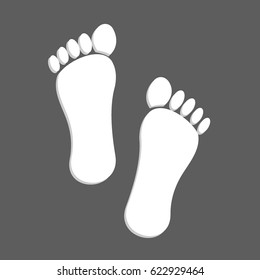flat white human footprints isolated in grey square, male feet mark