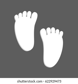 flat white human footprints isolated in grey square, baby feet mark