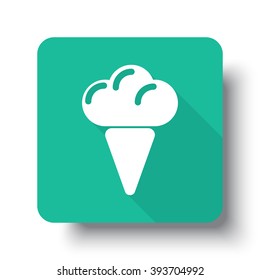 Flat white Ice Cream web icon on green button with drop shadow