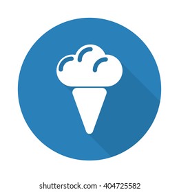 Flat white Ice Cream web icon with long drop shadow on blue circle