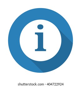 Flat white Information web icon with long drop shadow on blue circle