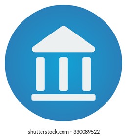 Flat white Institution icon on blue circle
